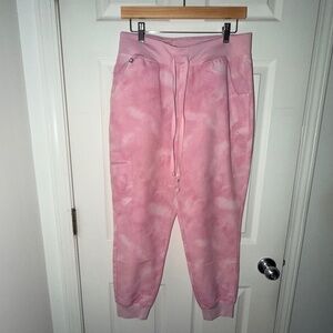 Figs Women's High Waisted Zamora Jogger Scrub Pants in Marbled Rose